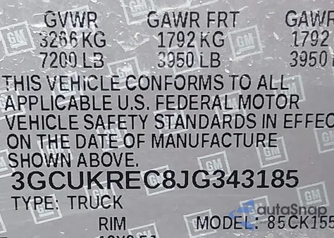 2018 Chevrolet Silverado 1500 2Lt z USA, uszkodzony, nr VIN 3GCUKREC8JG343185